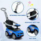 Olakids 4 In 1 Ride On Push Car, Toddlers Stroller Sliding Walking Toy With Horn, Music, Lights, Removable Guardrails And Handle, Underneath Storage, Baby Foot-To-Floor Walker For Boys Girls (Navy)
