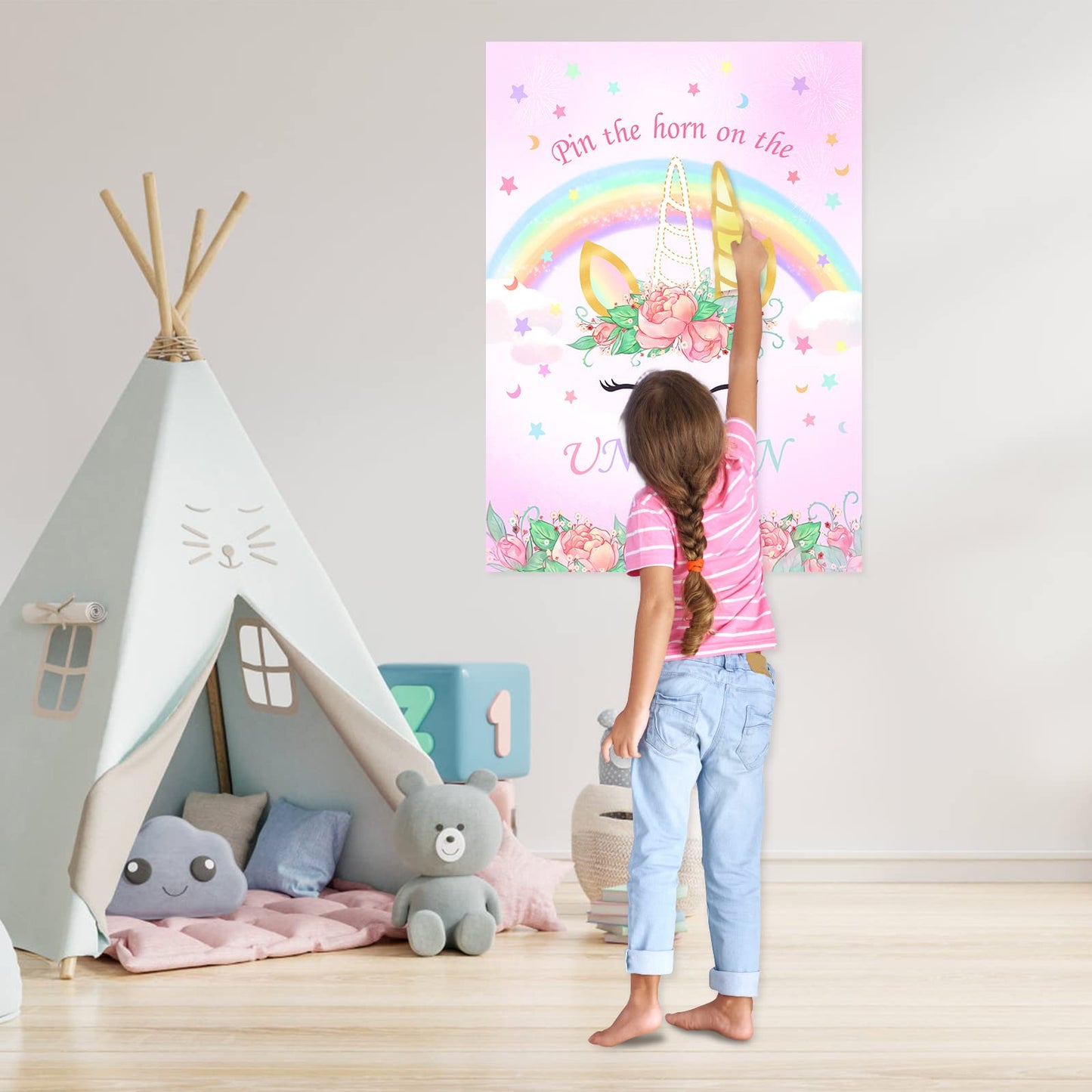 Joarhonal Pin The Tail On The Unicorn Game - Unicorn Birthday Party Games For Girls Unicorn Party Supplies With 24 Pcs Horn Stic