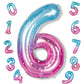 40 Inch Balloon Number 6 Blue Pink, Large Foil Mermaid 6 Balloons Number For Women, Starry Rainbow Globos De Numero 6 Helium Bal
