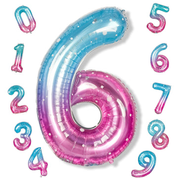 40 Inch Balloon Number 6 Blue Pink, Large Foil Mermaid 6 Balloons Number For Women, Starry Rainbow Globos De Numero 6 Helium Bal