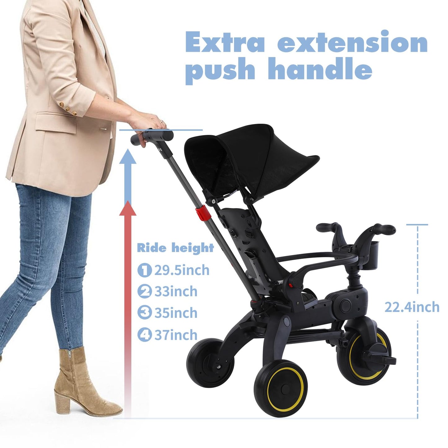 5-in-1 Compact, Foldable Tricycle - Suitable for Toddlers 10 to 36 Months Push Tricycle Bike for Toddlers with Removable Handle