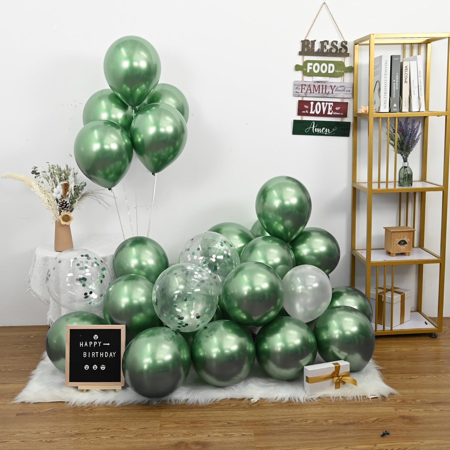 Jobkoo Green Metallic Balloons, 50Pcs 10Inch Chrome Dark Green Balloons Metallic Retro Sage Olive Green Party Balloons Hunter Gr