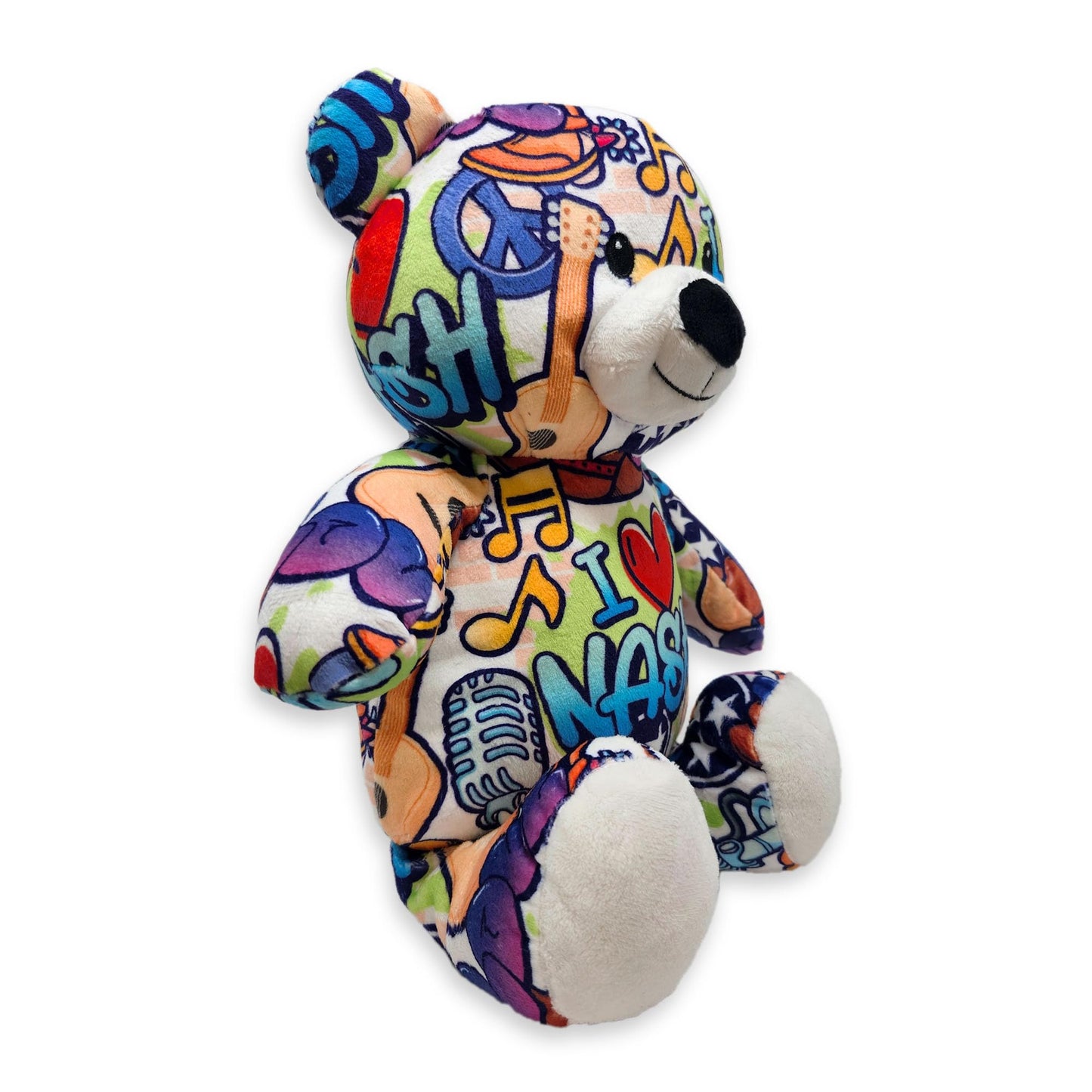 PLUSHOLOGY I Love Nashville Graffiti Teddy Bear Eco Friendly Stuffed Animal; Cuddly Soft Velboa Plush Animal for Kids 3 Years Old to mature-themeds; Child-Safe Embroidered Face Details (10 Tall When Seated)