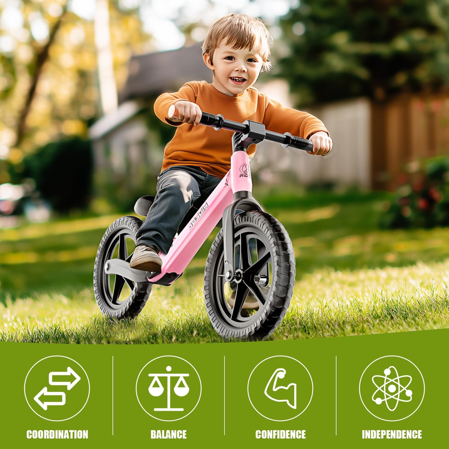 Ridego 12Inch Toddler Balance Bike 3 Year Old,Lightweight Push Bicycle With Inflatable Rubber Tires,Kids Bike For 2-4 Year Old B