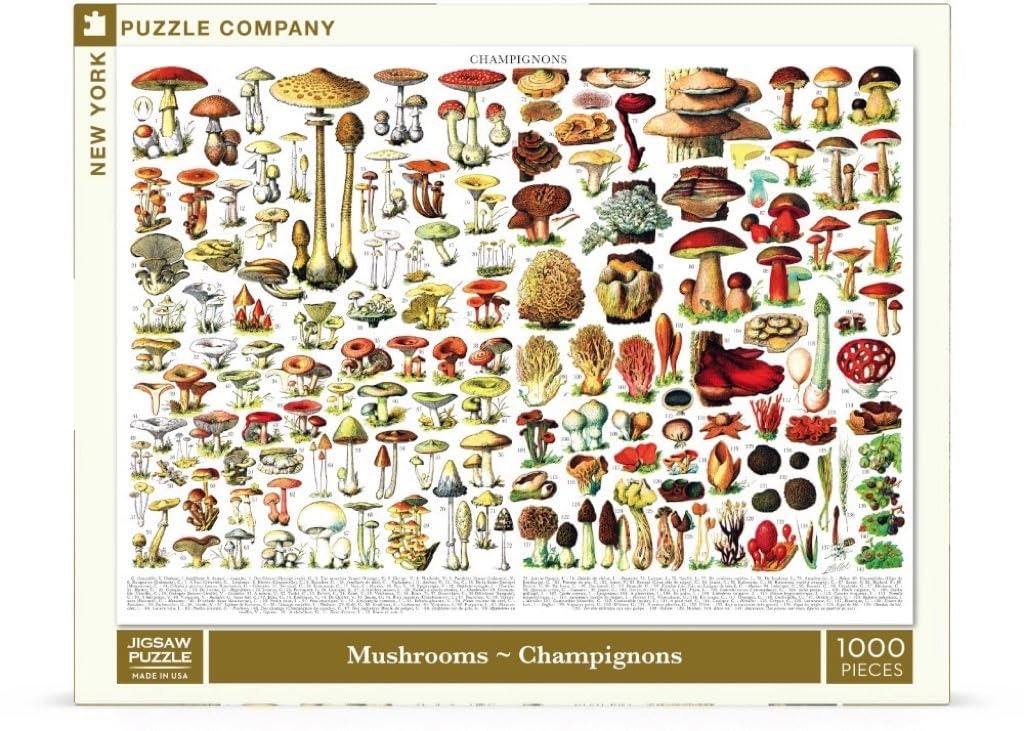 New York Puzzle Company 1000-Piece Jigsaw Puzzle - Vintage Mushrooms by Adolphe Philip Millot, Cardstock