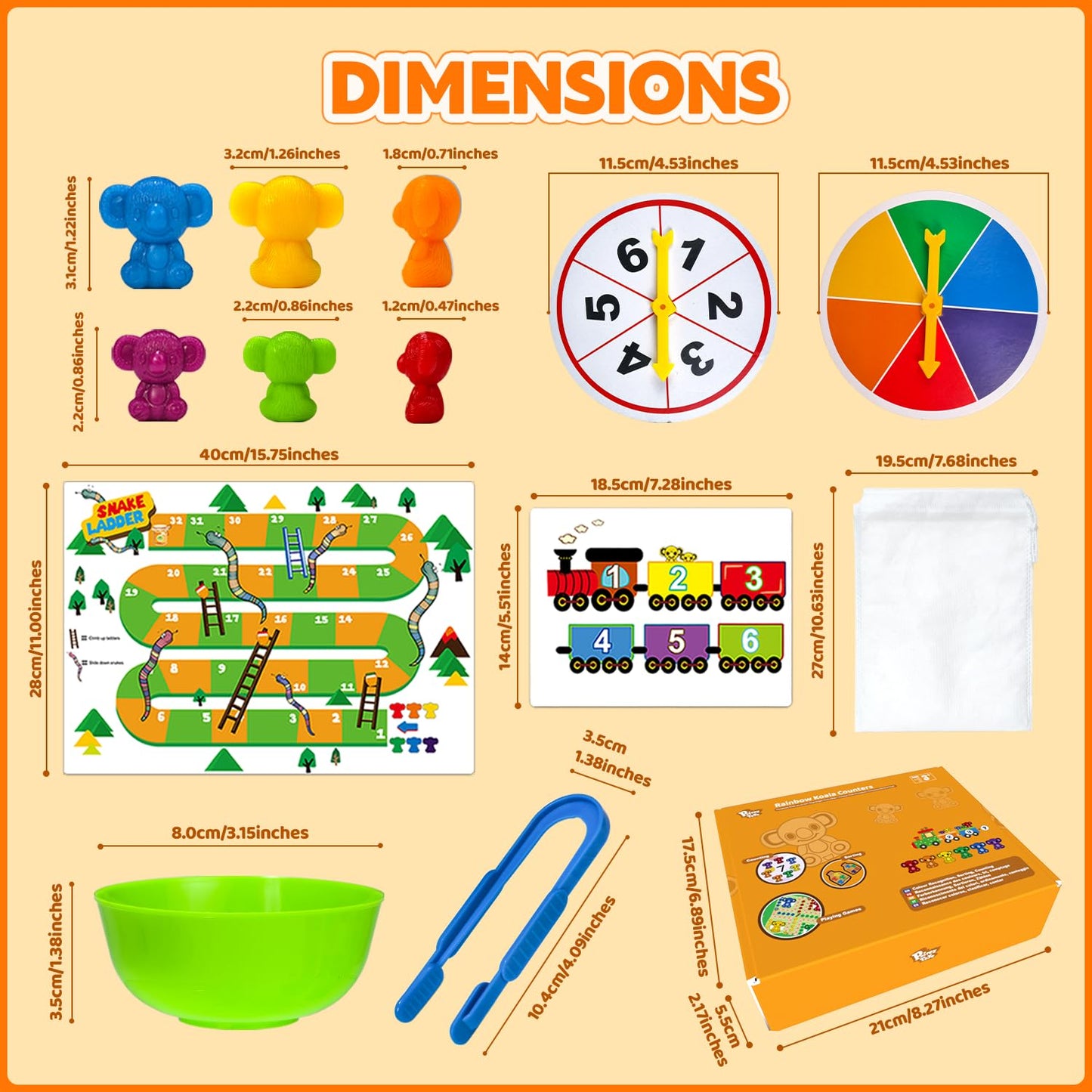 Pairez Toys Counting Toys For Kids, Animal Koala Counters W/Activity Cards For Playing Snakes And Ladders, Ludo Board Games, Mat