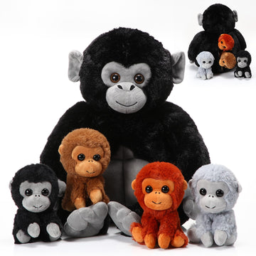 Lenwen 5 Pcs Plush Gorilla Orangutan Stuffed Animals Set 14 Inch Large Mommy Gorilla With 4 Baby Gorillas Zippered Gorilla Plushies For Birthday Gifts Forest Party Decor(Classic Color)