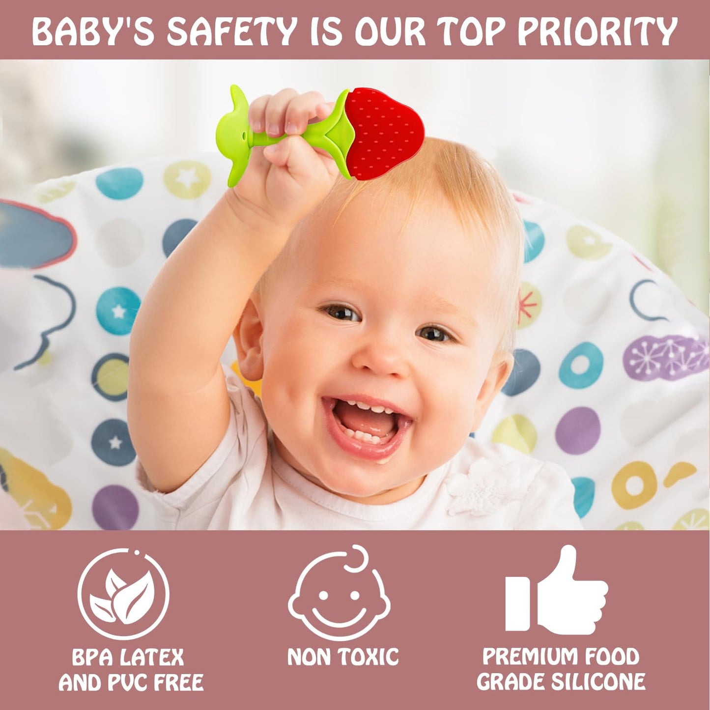 Teething Toys (5 Pack) - Tinabless Infant Teething Relief Toys&Teething Mitten Set, Food Grade Silicone Anti Dropping Wrist Hand