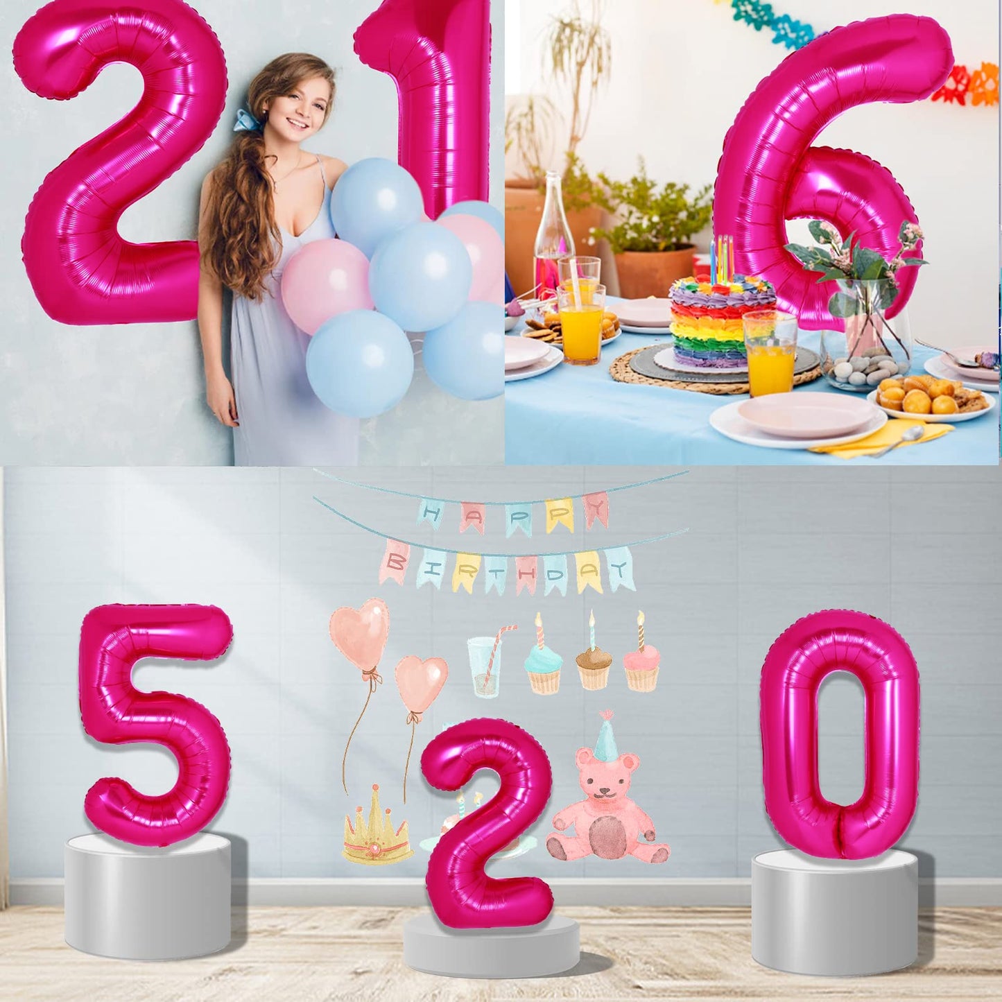40 Inch Giant Hot Pink Number 3 Balloon, Helium Mylar Foil Number Balloons For Birthday Party, 3Rd Birthday Decorations For Kids