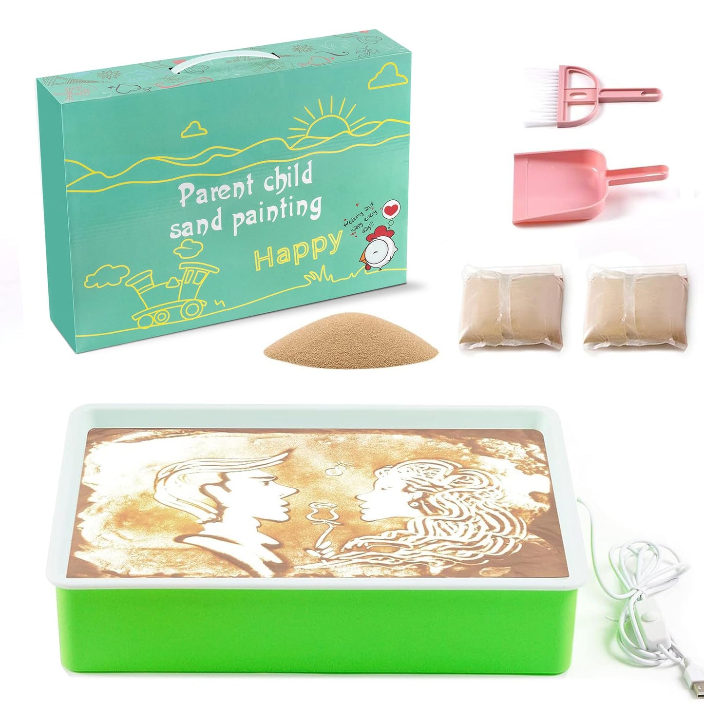 Odoorgames Sand Painting Light Box, Light Table for Kids - 3 Color Temperature & 10 Levels Adjustable Brightness, 16 (Green)