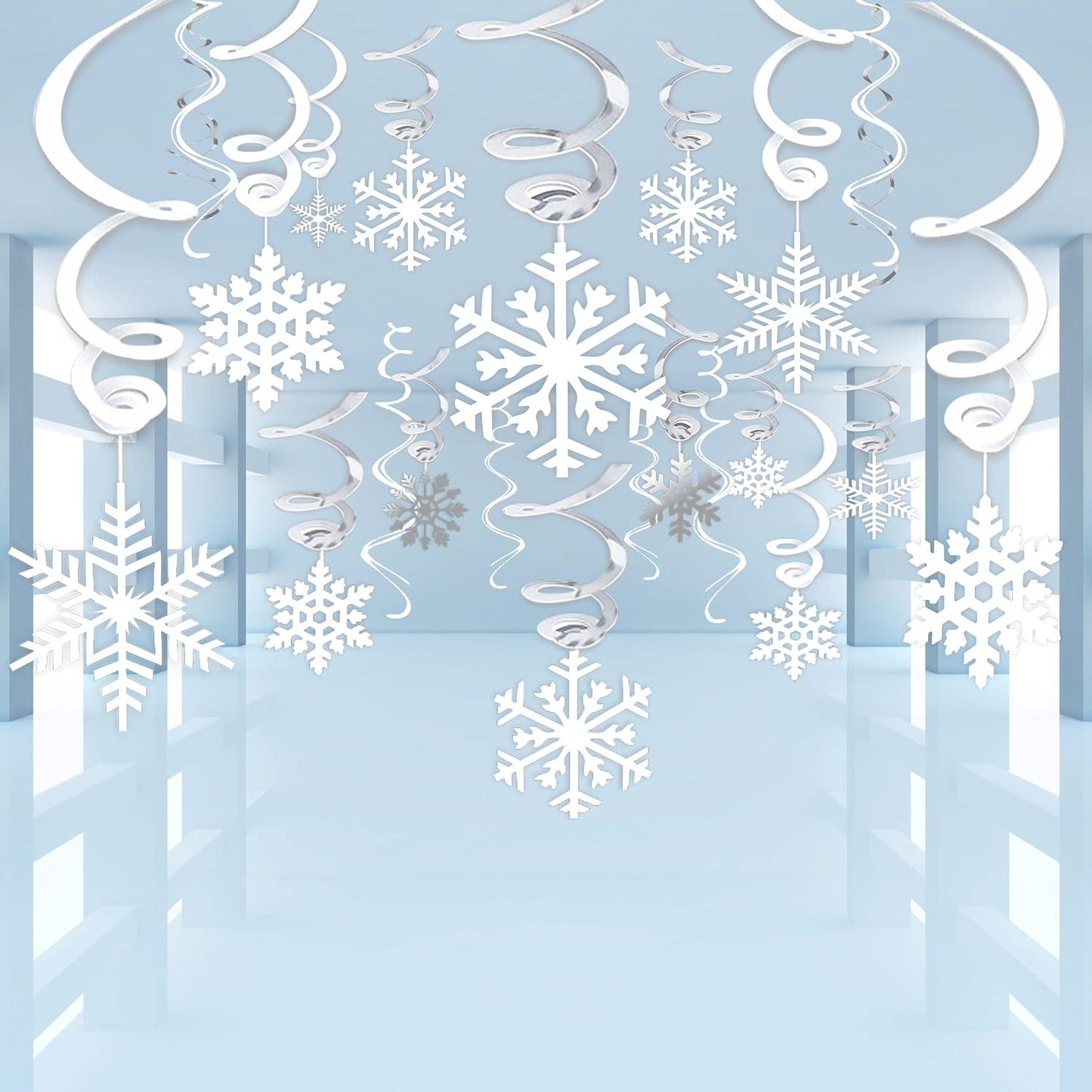 Zayvor 40Ct Christmas Snowflake Hanging Swirl Decorations,Christmas Hanging Ceiling Streamers Snowflake Hanging Swirls and Strin