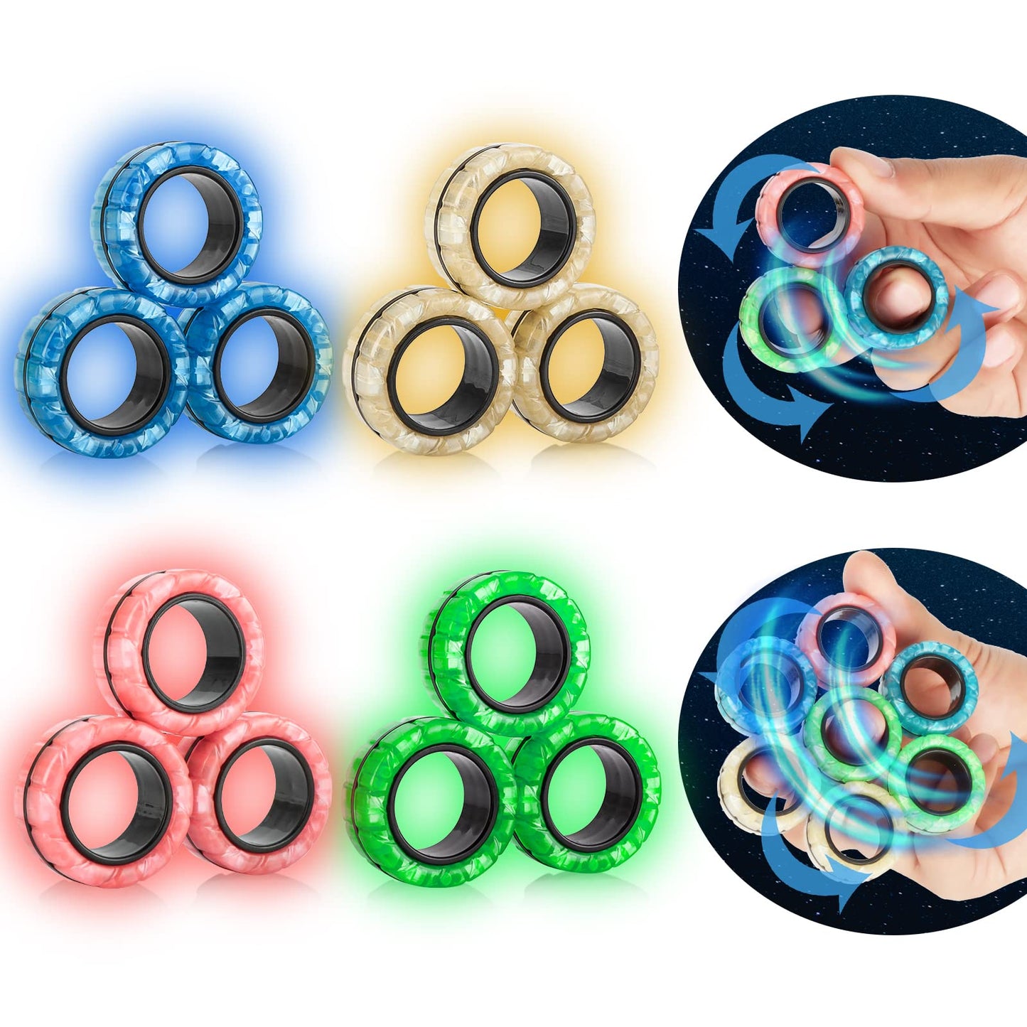 Mboutrising Magnetic Rings Finger Fidget Toys Set, 12Pcs Glow In The Dark Magnets Rings For Training Relieves Autism Anxiety, Magical Fingears Rings For Adhd, Great Idea Gift For Adults Teens Kids