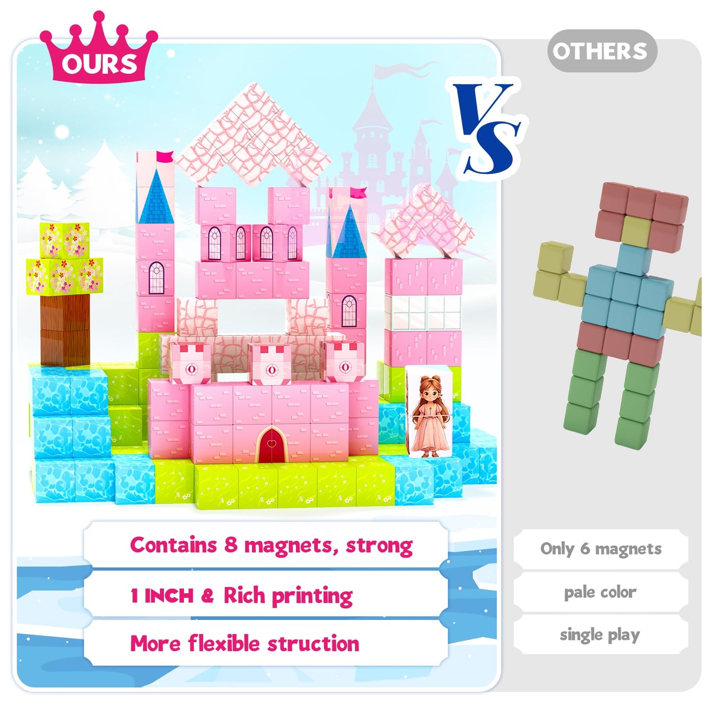 Hiwawind Magnetic Blocks-Princess Castle Collection World,Magnetic Toys For 3+ Year Old Boys & Girls, Creative Stem Building Toy