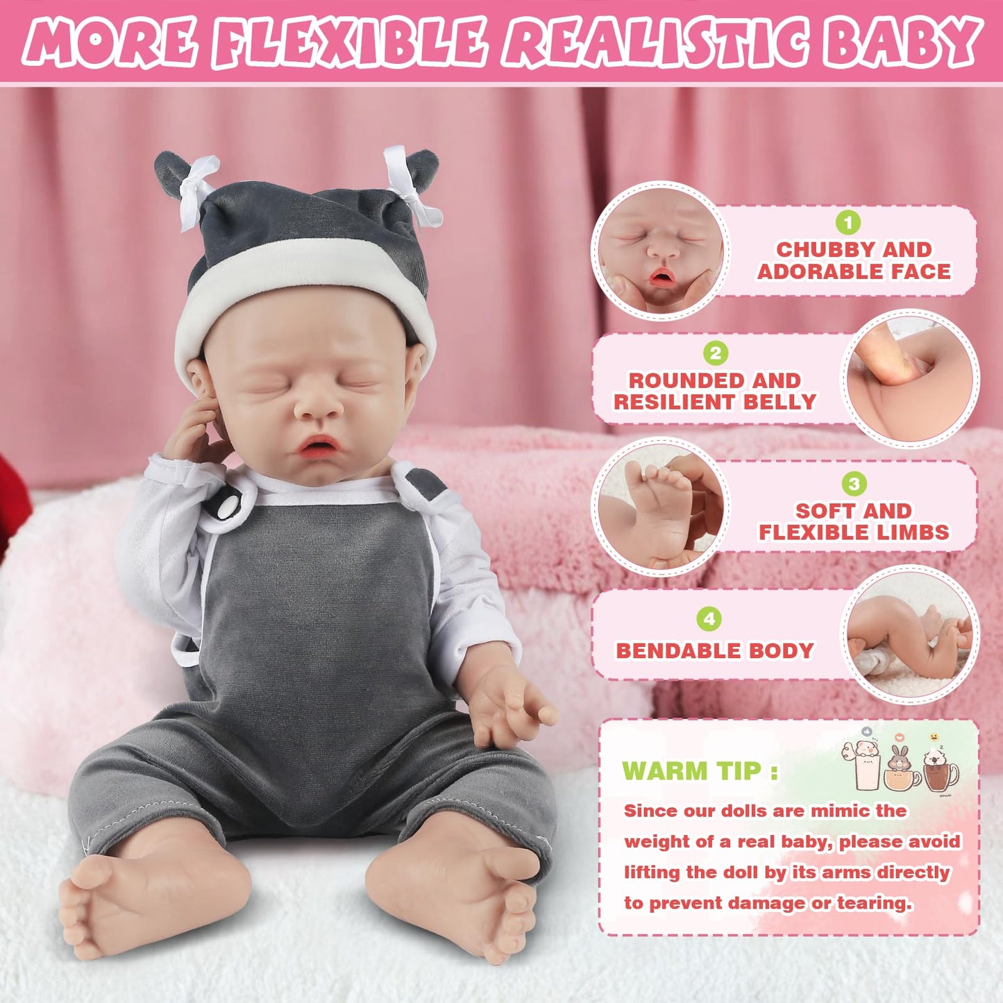 IVITA 12 inch Lifelike Eye Closed Reborn Silicone Baby Dolls Platinum Full Silicone Baby Doll Sleeping Realistic Newborn Baby Do