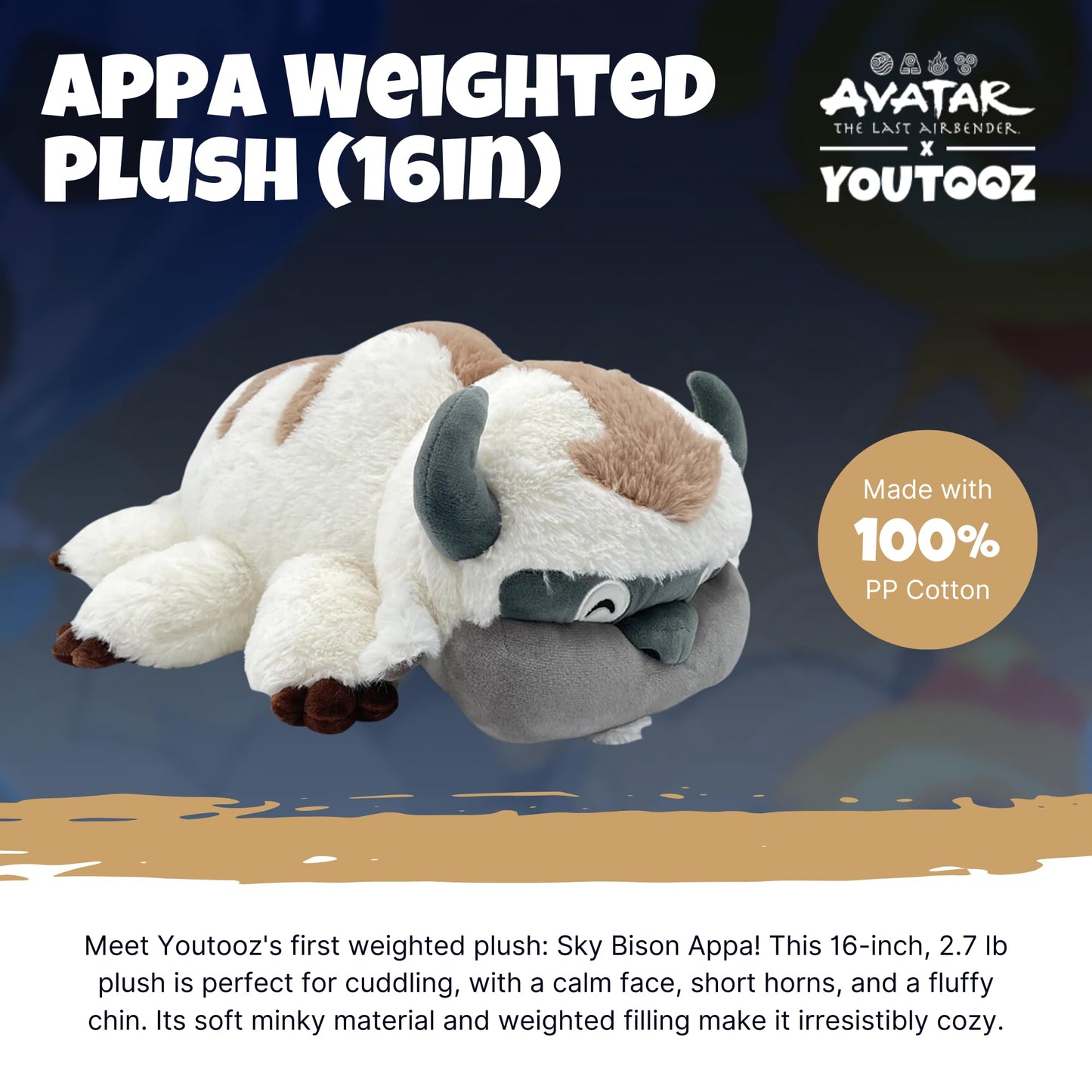 Youtooz 16In Weighted Appa Plushie From Avatar The Last Airbender - Weighted Appa Avatar The Last Airbender Cotton Stuffed Colle
