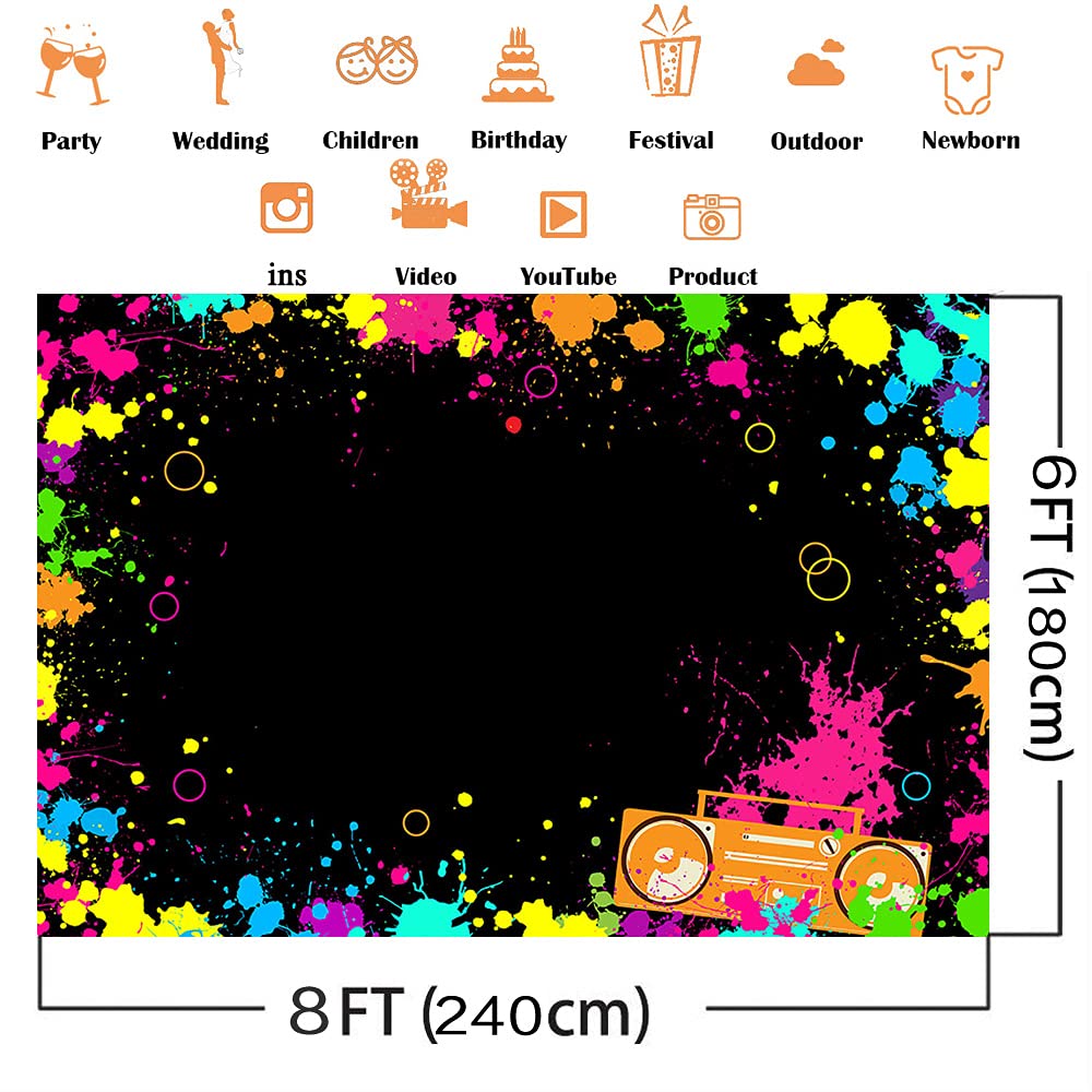 Avezano 8X6Ft Let'S Glow Splatter Photo Background Glow Neon Party Backdrop Blacklight Disco Retro Dance Party Decoration Suppli