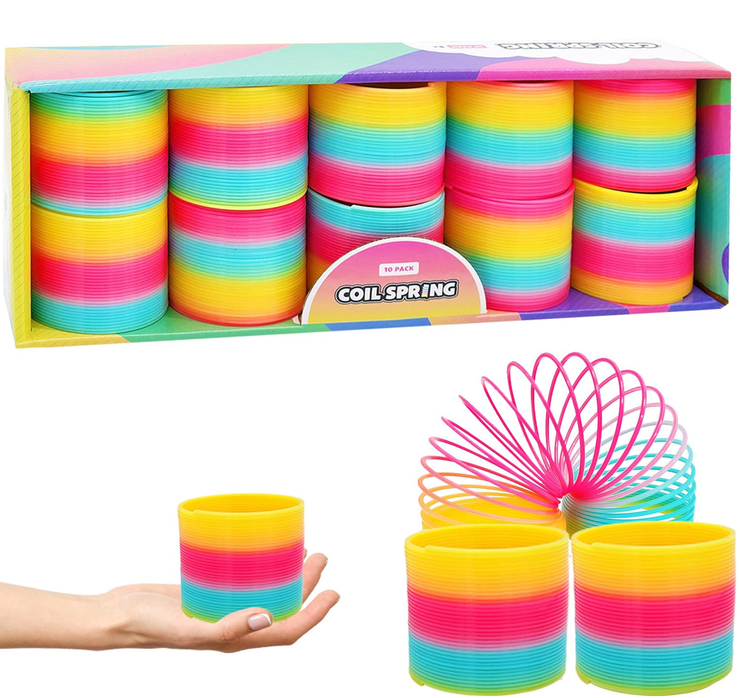 The Dreidel Company Plastic Multicolor Coil Spring, Goody Bag Fillers, Party Favor For Kids, 3 '' Inches (80Mm) (10-Pack)