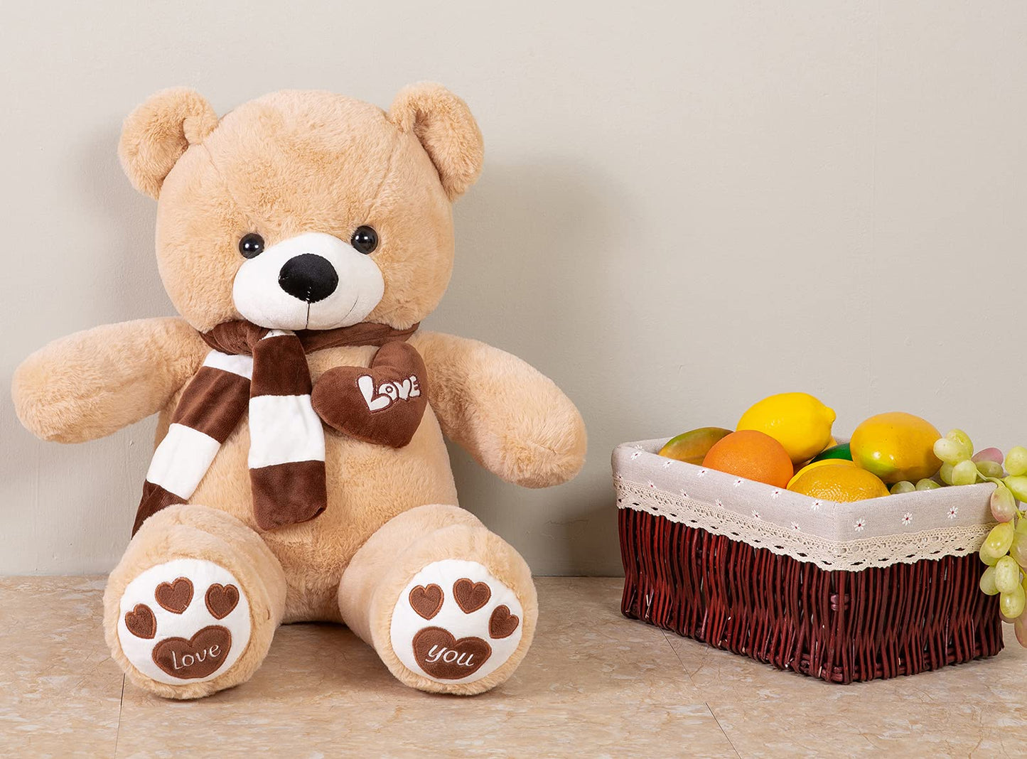Yunnasi Big Teddy Bear Stuffed Animal Plush Teddy Bear With Scarf For Children Girls Girlfriends (31 Inches, Light Brown)