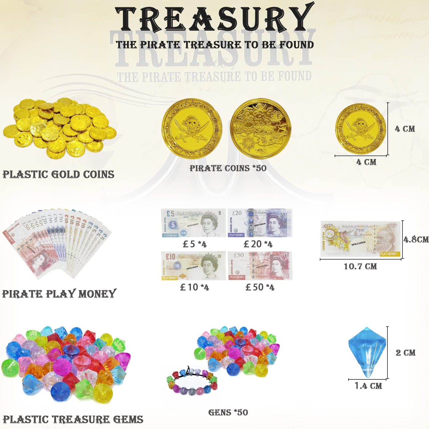 128 Pieces Kids Golden Frame Pirate Treasure Chest Toy Set Vintage Pirate Pretend Toys Include Pirate Chest, Pirate Coins, Jewel