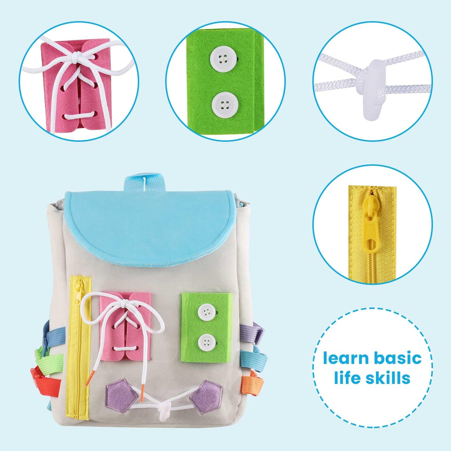 Busy Board - Toddler Backpack With Buckles And Learning Activity Toys - Develop Fine Motor Skills And Basic Life Skills - Learn