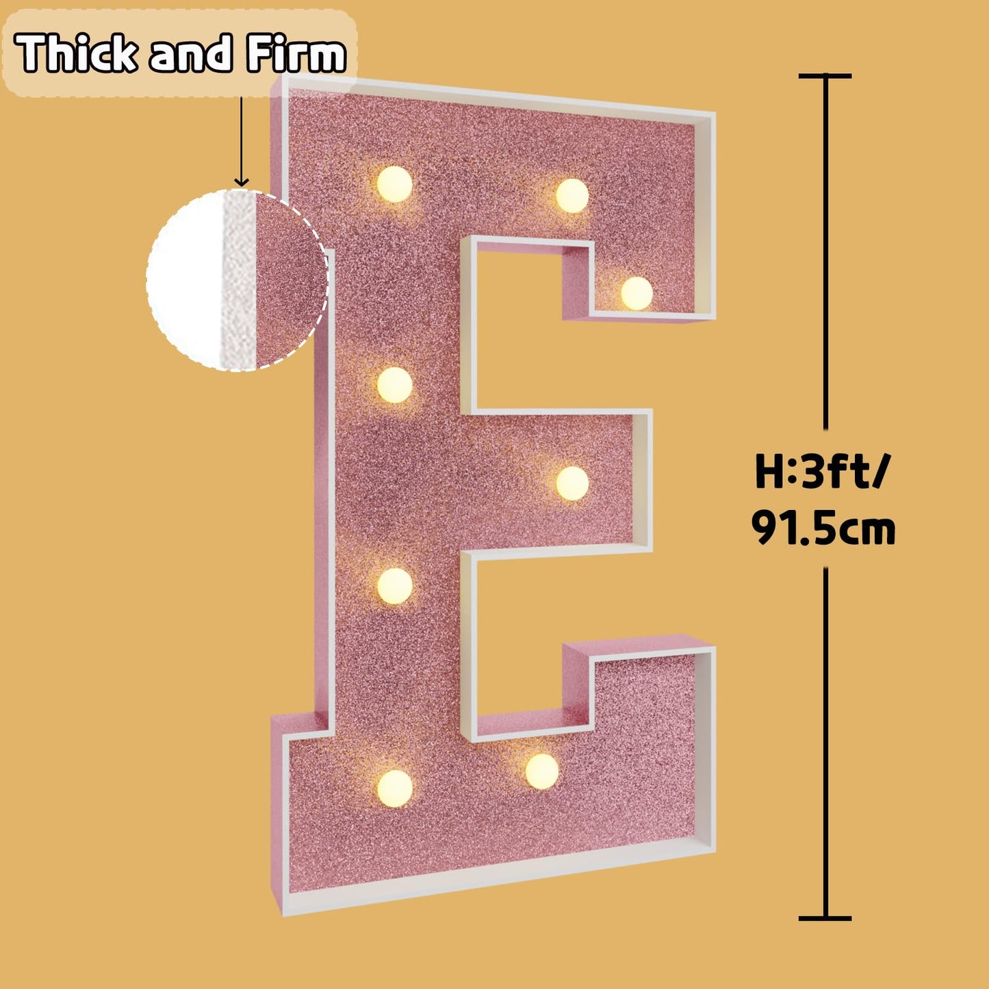 Imprsv Marquee Letters Rose-Gold 3Ft: Rose Gold Party Decor - Light Up Letter E Large 3 Feet Tall - Party Decorations Letter For