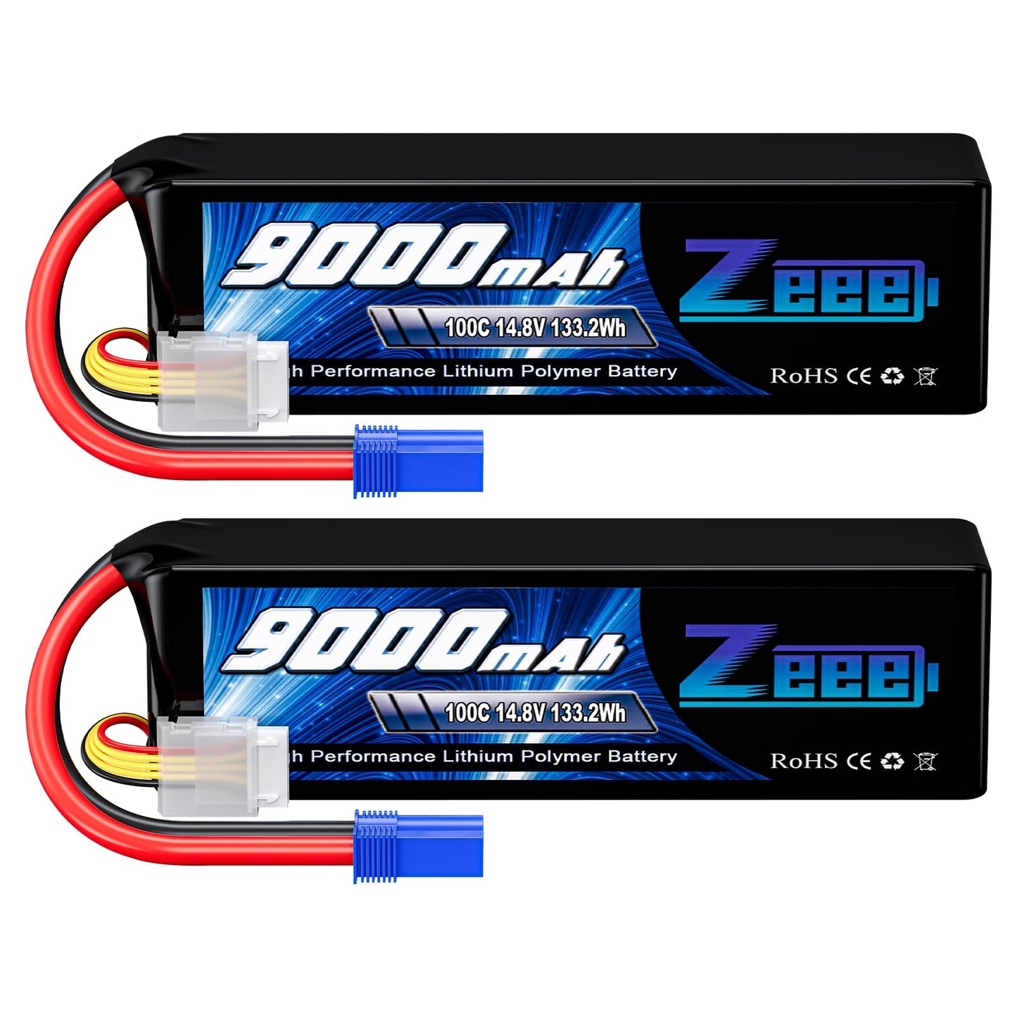 Zeee 4S Lipo Battery 9000mAh 14.8V 100C Soft Case RC Battery EC5 Connector with Metal Plates for RC Car Truck Tank Racing Models