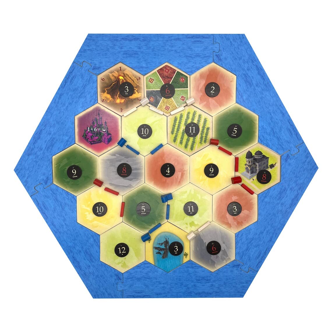 Tabletop Monthly Amalgam Multi-Resource Replacement Hex Scenario compatible with Catan's Settlers of Catan, Seafarers, Cities an