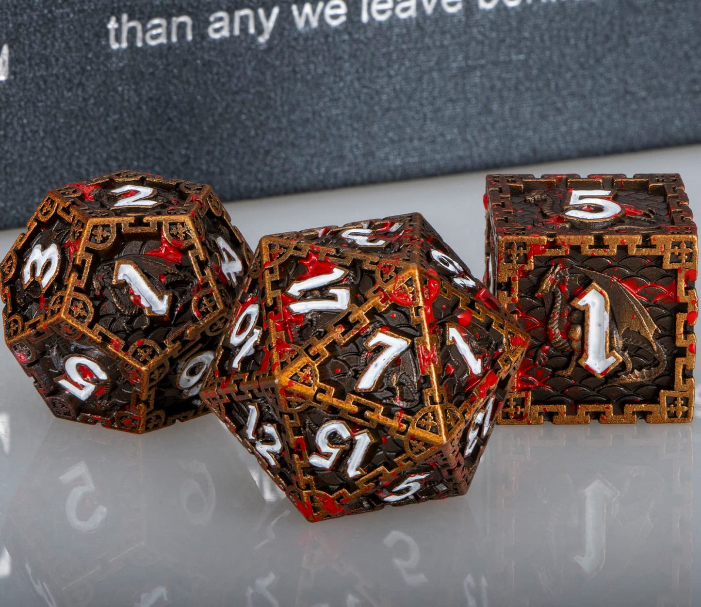 ARUOHHA 7PCS DND Metal Dice Set Antique Gold Blood Polyhedral Dice Set with Gift Box, Large D&D Dice for Dungeons and Dragons RP