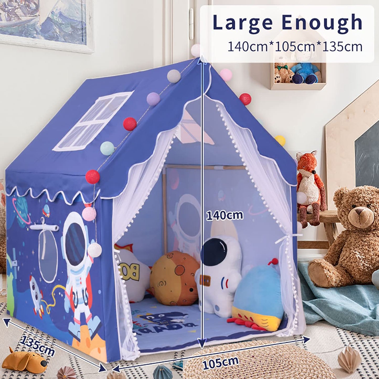 Yoiko Kids Play Tent For Boys, Large Toddlers Tent Indoor And Outdoor Playrooms, Children'S Game Astronaut Space World Playhouse Gift Toys, Kids Castle Large Fairy Playhouse Tent With Lighted Balls
