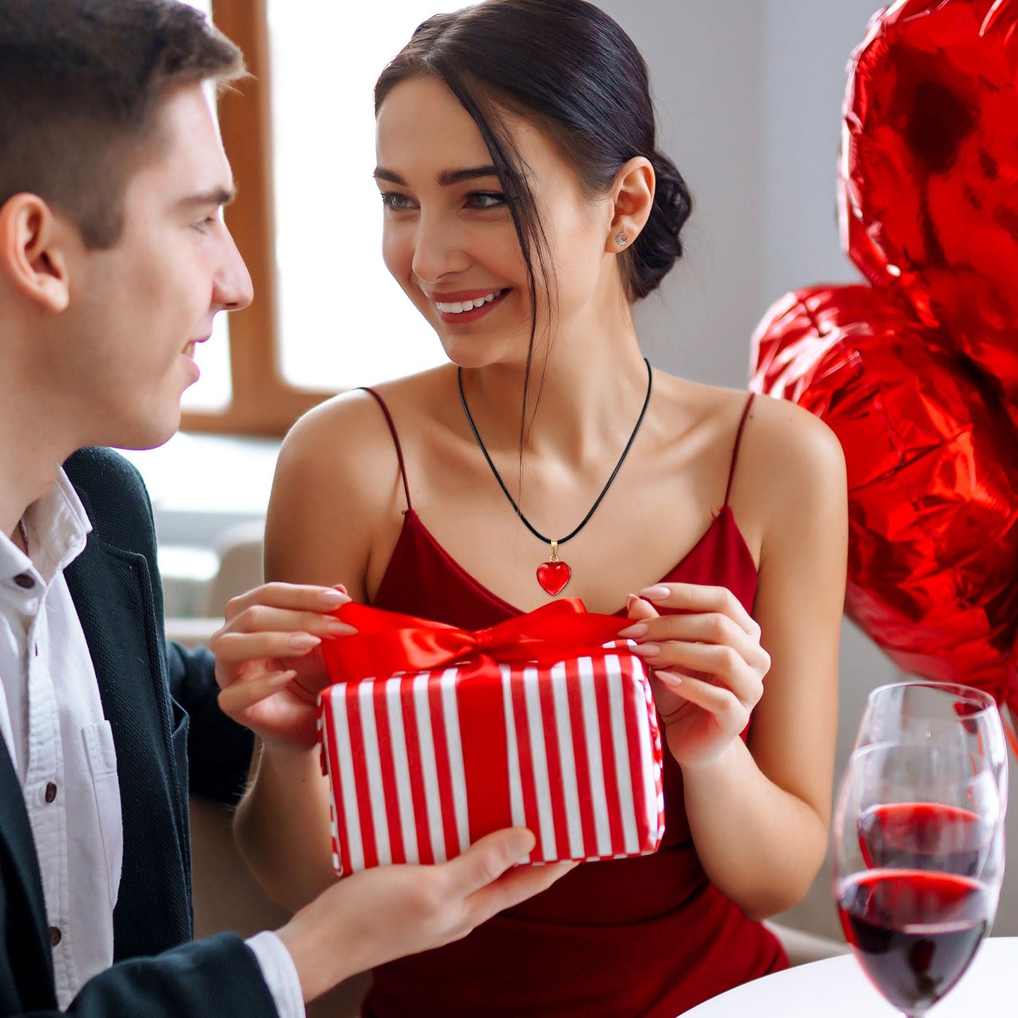 Omlisca Valentines Day Gifts 12 Pack Red Heart Shaped Pendant Necklace for Classroom Rewards Exchange Goodies Bag Filler For Wom