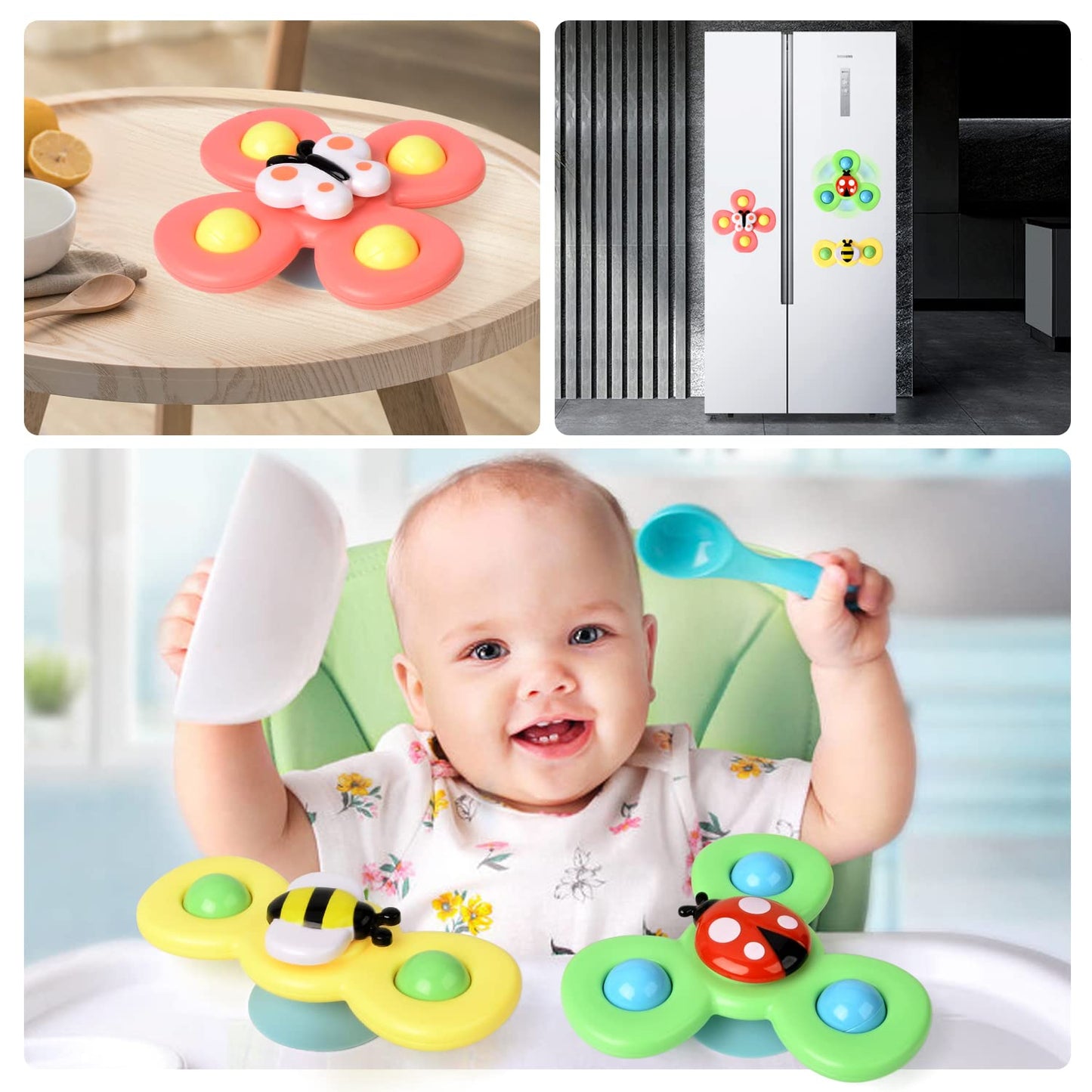 3Pcs Suction Cup Spinner Toys For 1 2 Year Old Boys Spinning Toys 12-18 Months Sensory Toys For Toddlers 1-3 First Birthday Baby Gifts For Girls