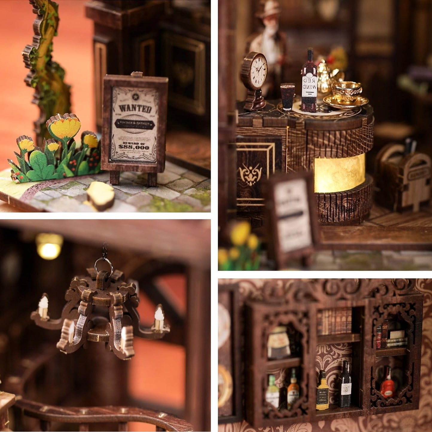 Vaki Vaki Book Nook Kit with Dust Cover & LED Light, DIY Miniature House Kit for Birthday, 3D Wooden Bookends Puzzle, Bookshelf