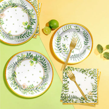 Scione 96Pcs Greenery Party Decorations Party Tableware Set, Jungle Baby Shower Themed Birthday Party Supplies Party Plates Napkins Forks For 24 Guests Kids Bridal Showers Party Decorations