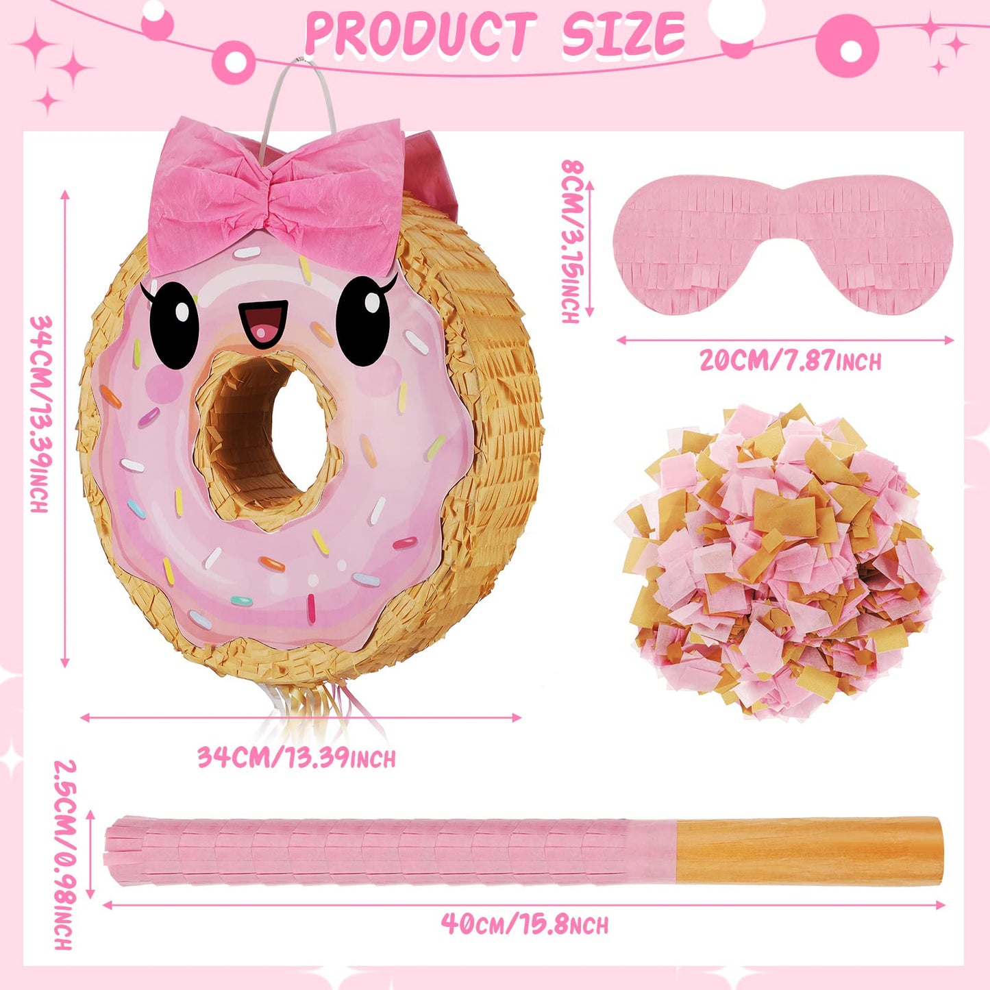 Zhanmai Pink Donut Pinata - Multicolor Party Decoration with String, Bat & Blindfold for Birthday & Baby Shower - Model KSN274711