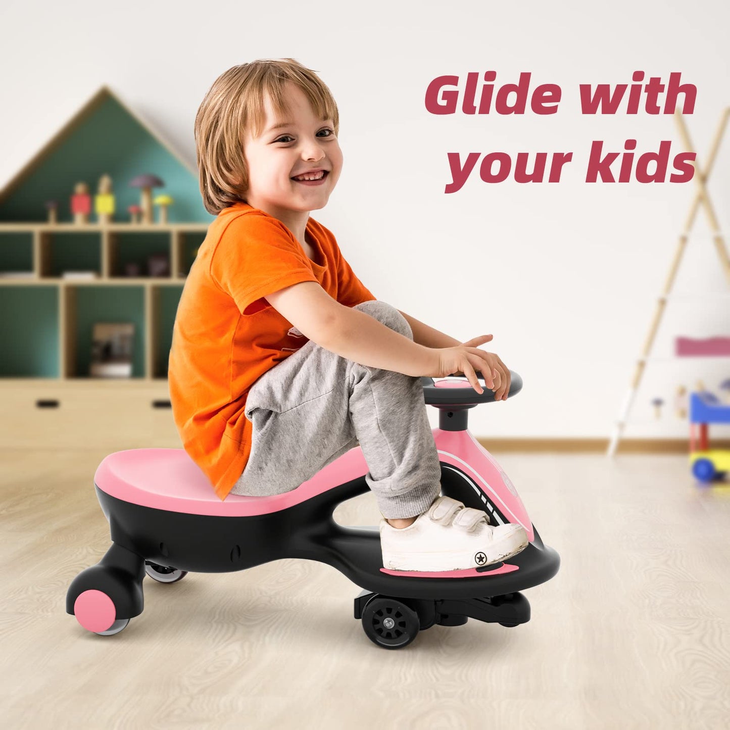 XJD Electric Wiggle Car Ride On Toy, 2 in 1 Wiggle Car Rechargeable Battery with Anti-Rollover Colorful Light-Emitting Wheel for