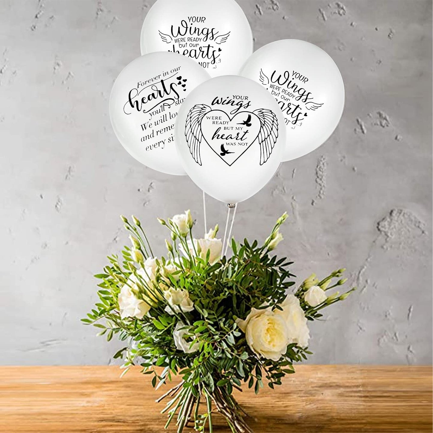 Chenkaiyang 60 Memorial Balloons - 12" White Latex Balloons with Ribbon for Funeral Decoration