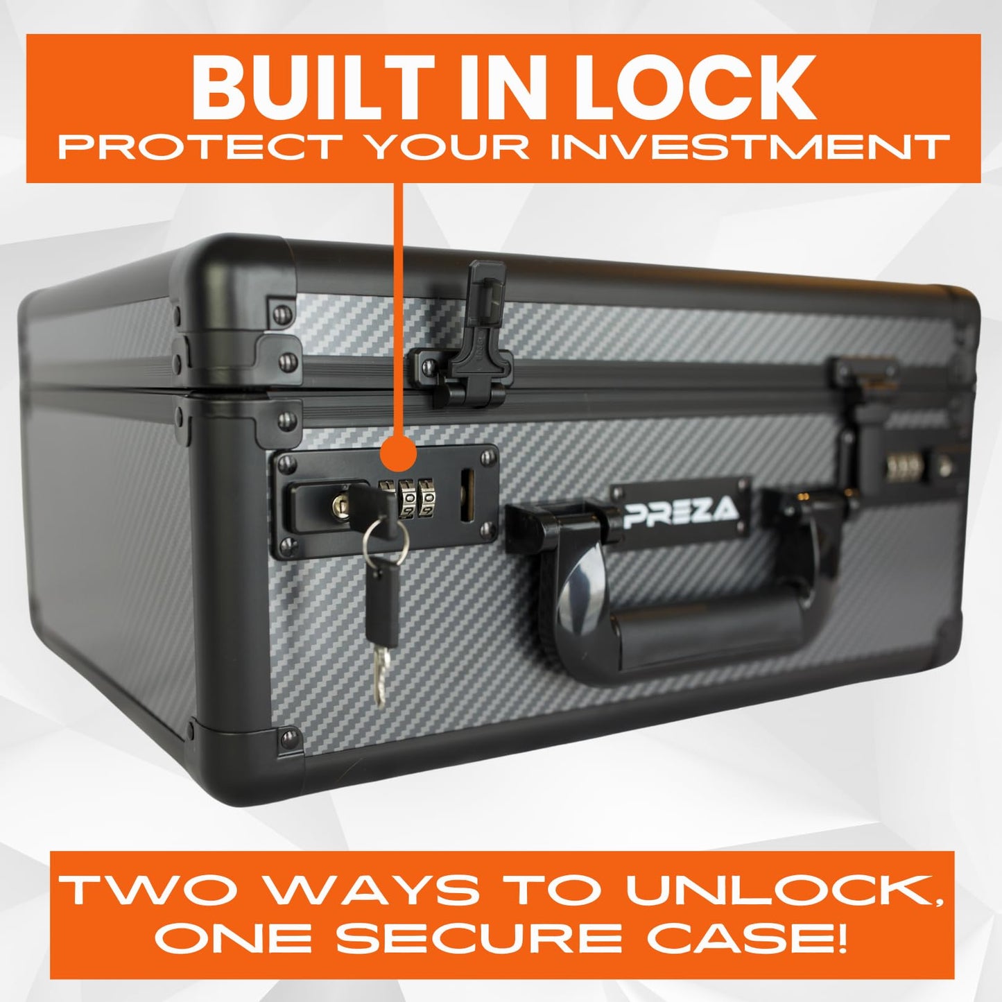 PREZA Graded Card Case - Slab Case for Graded Slabs - enhanced Trading Card Storage Box with Upgraded Combination and Key Lock (Large)