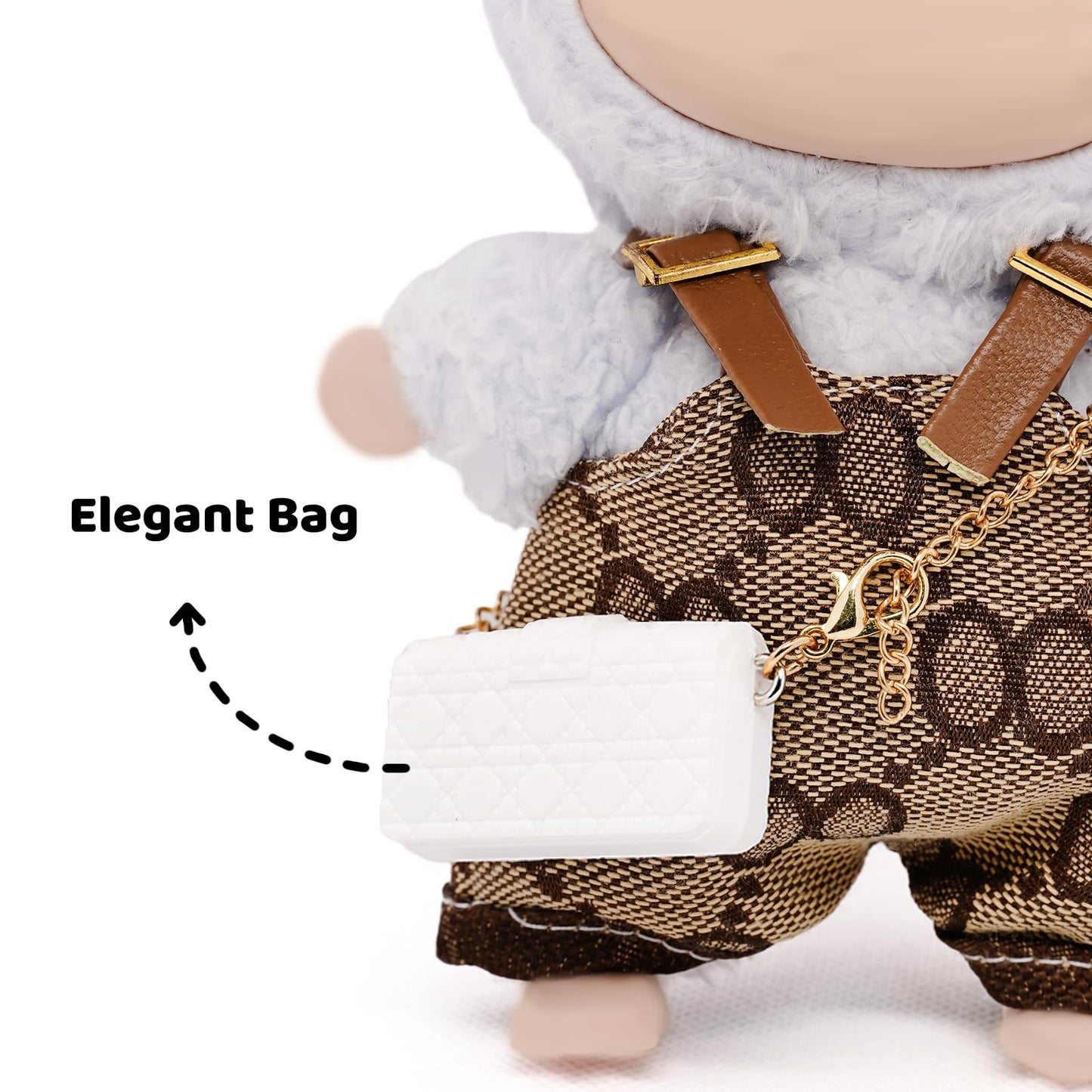 LYBHYQTII Clothes Compatible with Labubu 17cm Dolls  enhanced Handmade Dolls Accessories with Chic Grid Hat & Rompers & Bag 3 Piece Set  High-End Fashion Outfit for Play & Display  No Doll  Brown