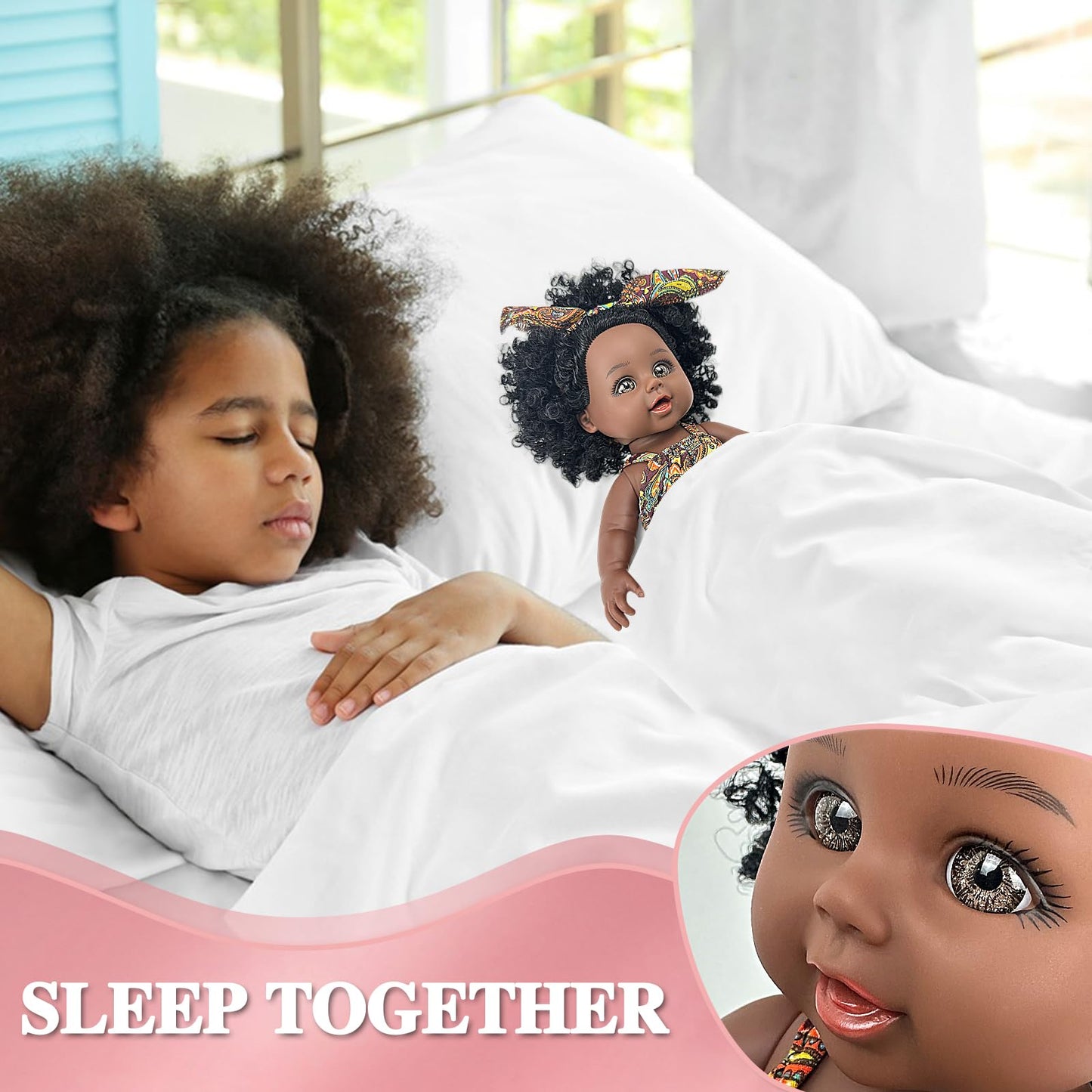 Nice2You Black Baby Doll, 10 Inch American African Black Girl Doll With Dress, Realistic Reborn Baby Doll For Kids Aged 2 3 4 5 6, Silicone Small Black Doll Toy With Curly Hair For Birthday