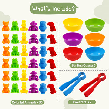 Tsyan 36Pcs Counting Animals Matching Games Sensory Toys With Sorting Bowls Preschool Learning Activities Color Classification Montessori Educational Toys Set Gift For Boys Girls Toddlers Toys Age 3+