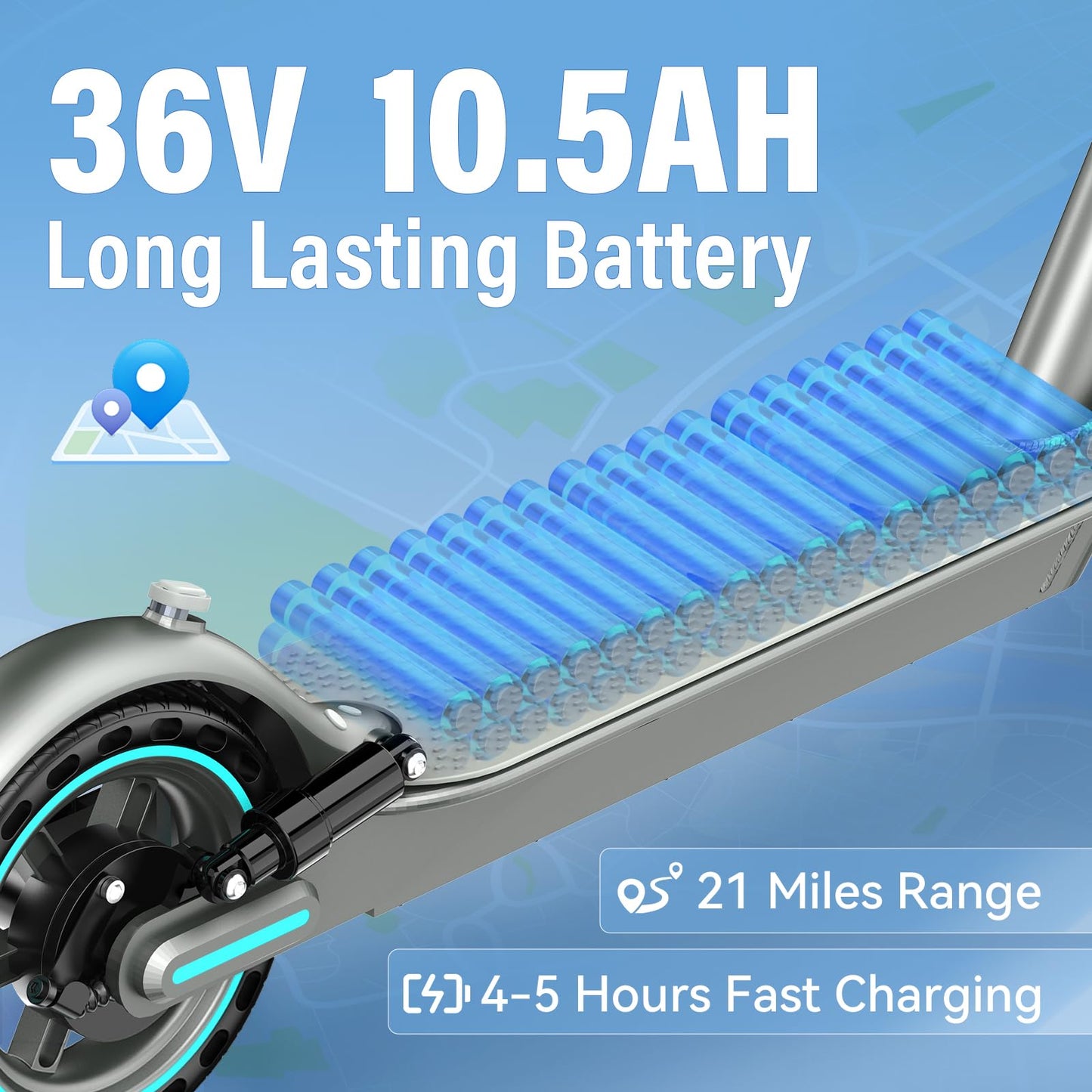 EGGKING Dual Suspension Adults Electric Scooter,Powerful 350W Motor,21 Miles Max Range, Top Speed 19 MPH, Lightweight and Foldab