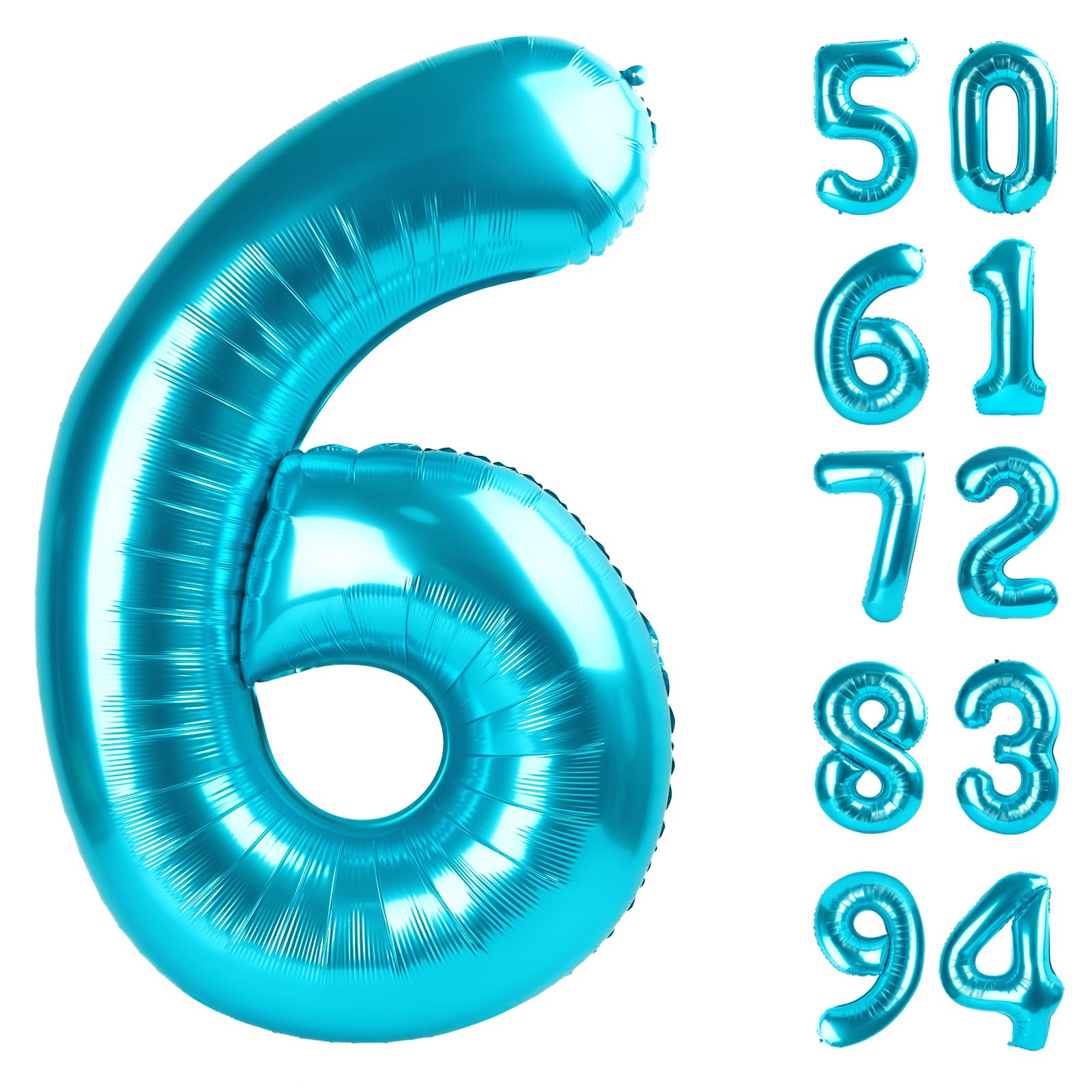 6 Balloon, Blue Number Balloons 40 Inch, 6Th Balloons For Birthday Decorations, Blue Party Supplies 6 Birthday Balloon, Number 6