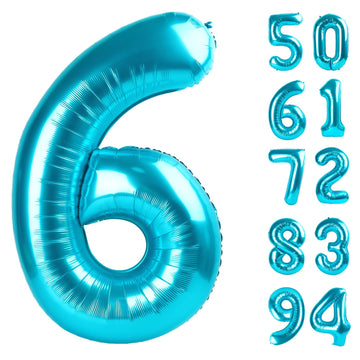 6 Balloon, Blue Number Balloons 40 Inch, 6Th Balloons For Birthday Decorations, Blue Party Supplies 6 Birthday Balloon, Number 6