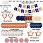 Zerodeco Birthday Decorations For Women, Navy Blue Rose Gold Birthday Party Decorations Happy Birthday Banner Paper Pompoms Ball