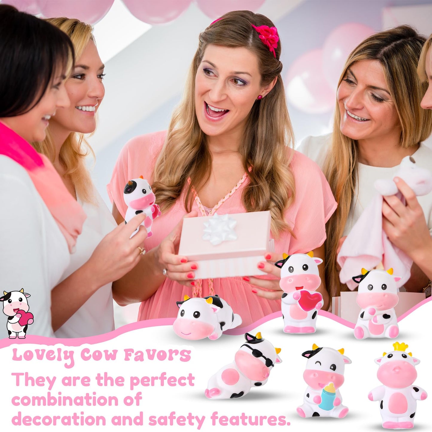 Jenaai 48 Pcs Cute Rubber Cows Bulk Squeak Floating Cow For Kids Bath Toys Rubber Animals Swimming Shower Bathtub Toy Favors For