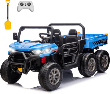 sopbost 2 Seater 24V Kids Ride On Truck with Electric Dump Bed, 4WD Battery Powered Ride On Toy Car with Remote Control, Extra S