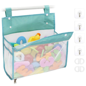 Bath Toy Organizer Multiple Ways To Hang, Extra Large Opening Bathroom Toy Holder, Bottom Zipper Bathtub Toy Storage Bag (Blue)