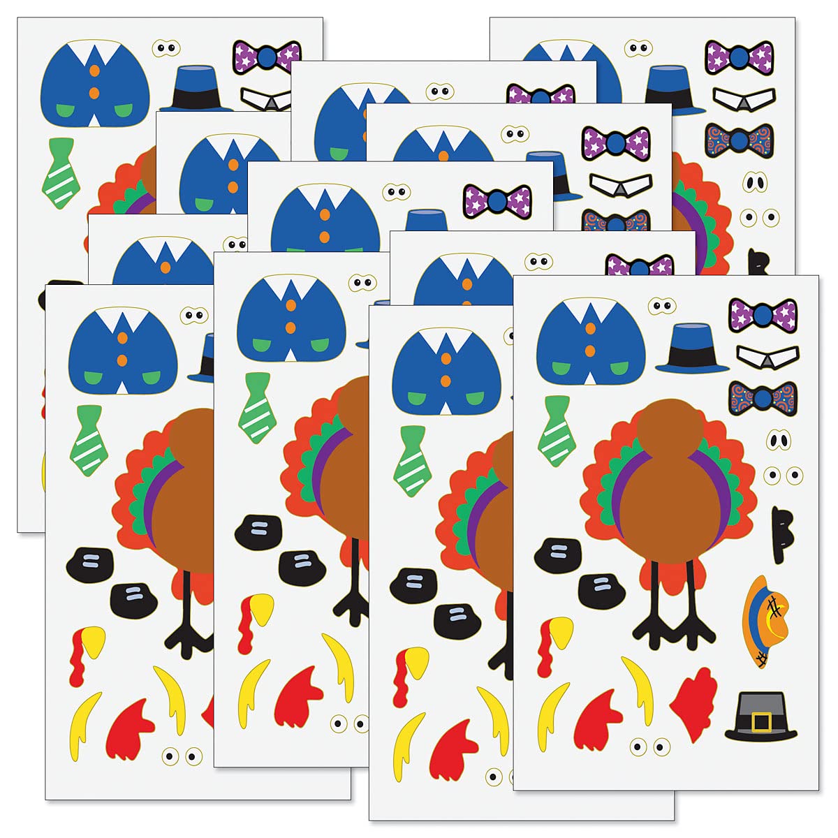Make-A-Turkey Thanksgiving Sticker Sheets, Makes 12 Turkeys, Kids Classroom Activities, Party Favors, 22 Accessory Stickers, 4 1/2 X 7 1/2 Inch Sheets, By Current