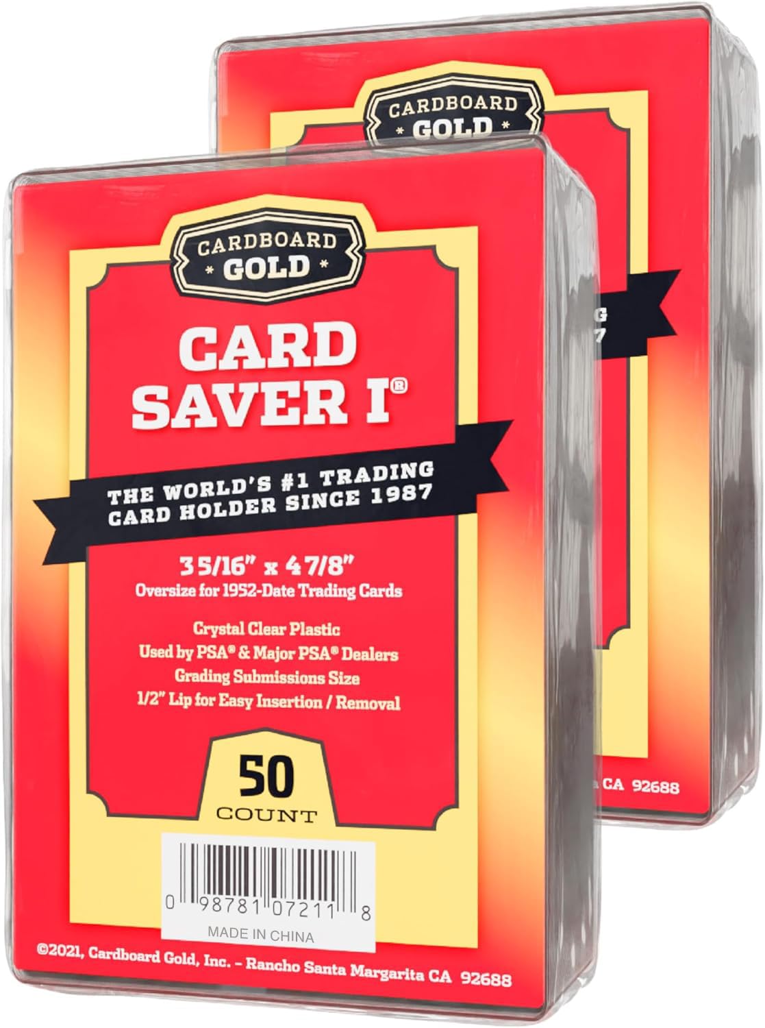 Cardboard Gold Card Saver - 100 Count Semi Rigid Trading Card Protectors, Clear, PSA-Approved, Compatible with Binders & Storage Boxes