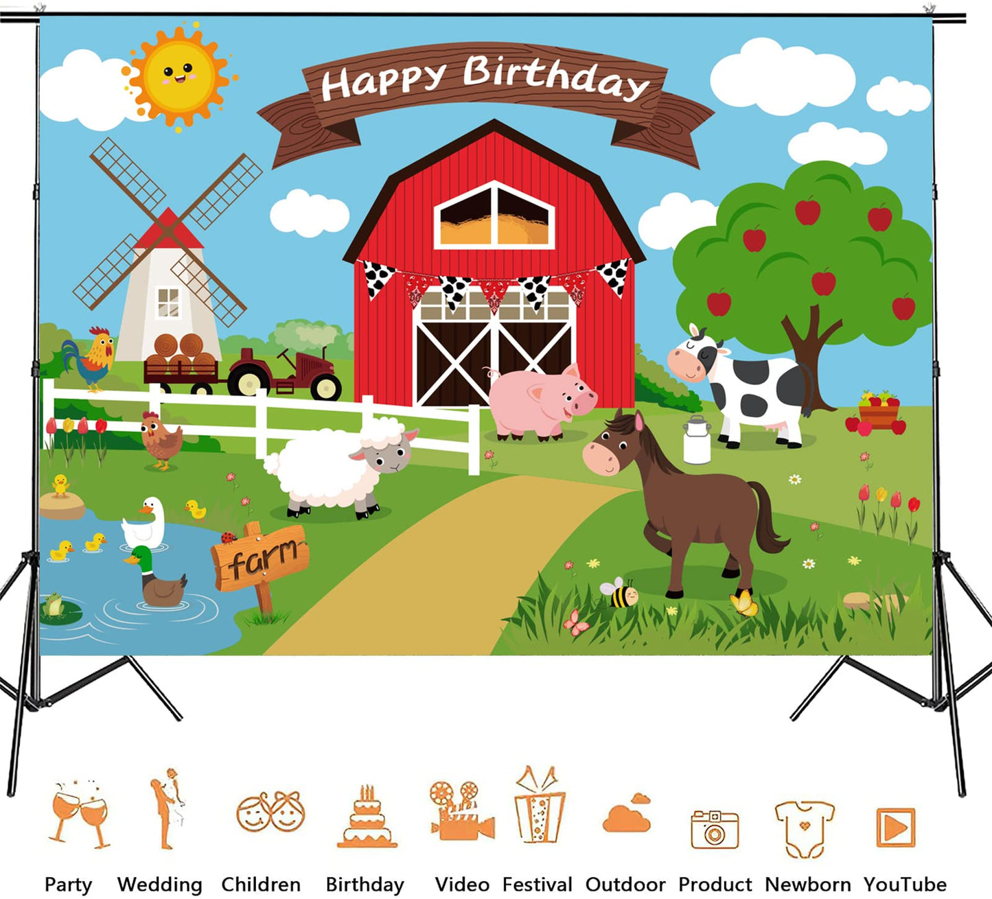 5X3Ft Farm Backdrop Farm Birthday Party Supplies Farm Animal Party Decorations Supply Happy Birthday Large Farm Photography Back